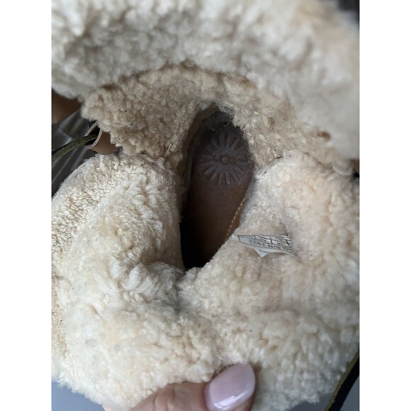 UGG Caspia 1932 Tan Leather Lace Up Ankle Sheepskin Fur Wool Flat Boots Wmn Sz 7 - Picture 11 of 12